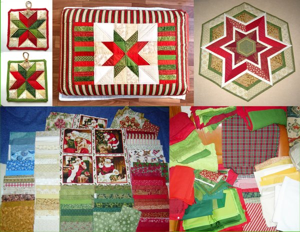 Пэчворк. Новогодняя коллекция тканей и примеры работ, которые можно выполнить с детьми.