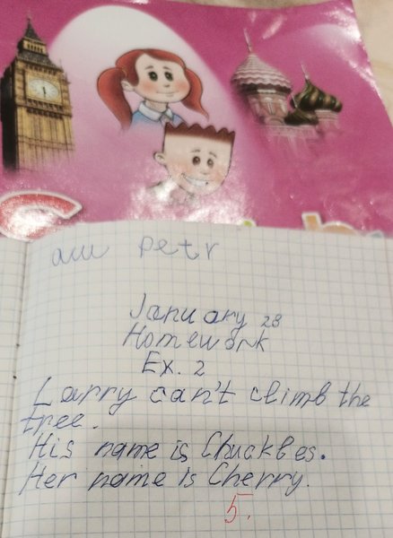 После устного прочтения нужно было переписать в тетрадь предложения из текста. Ученик старался написать самостоятельно и у него получилось. Перед глазами был текст + контроль с моей стороны.